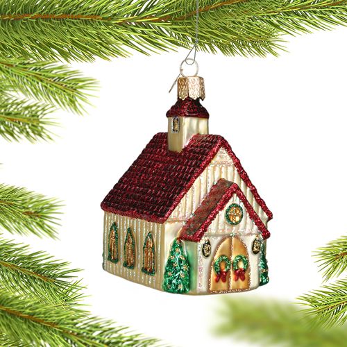 Christmas Chapel Glass Christmas Ornament