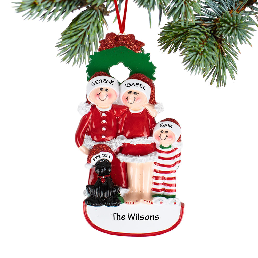 Personalized Christmas Eve Family Of 3 With Black Dog Christmas ...