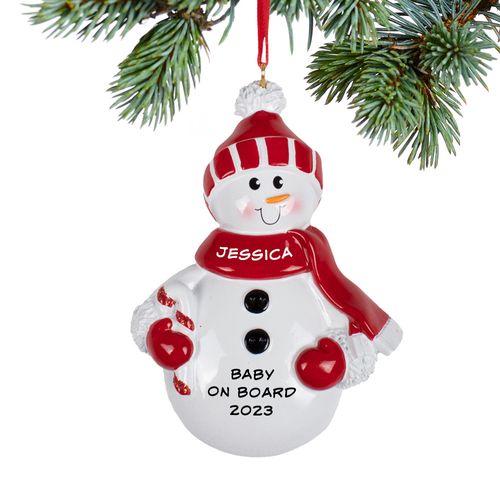 Red Snowman Pregnancy Christmas Ornament