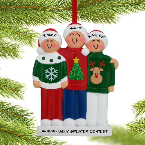 Friends Ugly Sweater Family of 3 Christmas Ornament