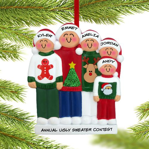 Friends Ugly Sweater Family of 5 Christmas Ornament