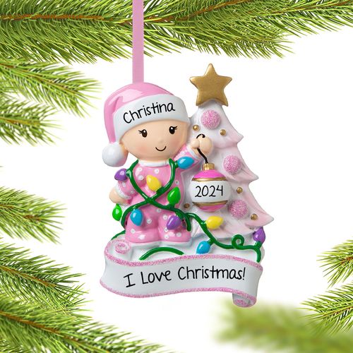 Personalized Baby Girl Decorating Tree Christmas Ornament