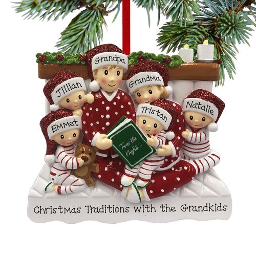 Reading in Bed Family of 6 Grandparents Christmas Ornament