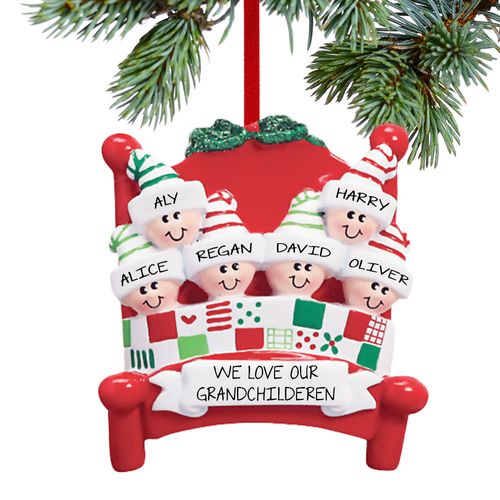 Bed Family of 6 Grandparents Christmas Ornament