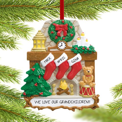 Fireplace 3 Stockings Grandparents Christmas Ornament