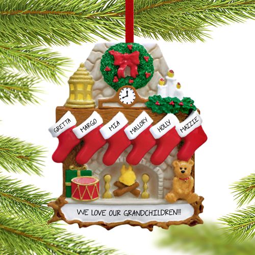 Fireplace 6 Stockings Grandparents Christmas Ornament