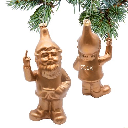 Personalized Naughty Gnome Gold Christmas Ornament