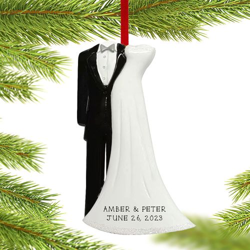Personalized Wedding Gown And Tux Christmas Ornament