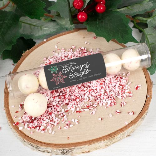 Personalized Christmas Merry & Bright Peppermint Malt Ball Tube