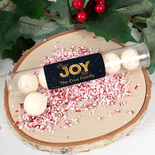 Personalized Christmas Peace Joy & Love Peppermint Malt Ball Tube