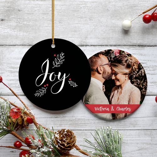 Personalized Joy Photo Christmas Ornament