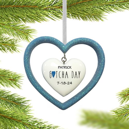 Personalized Adoption Happy Gotcha Day Blue Christmas Ornament