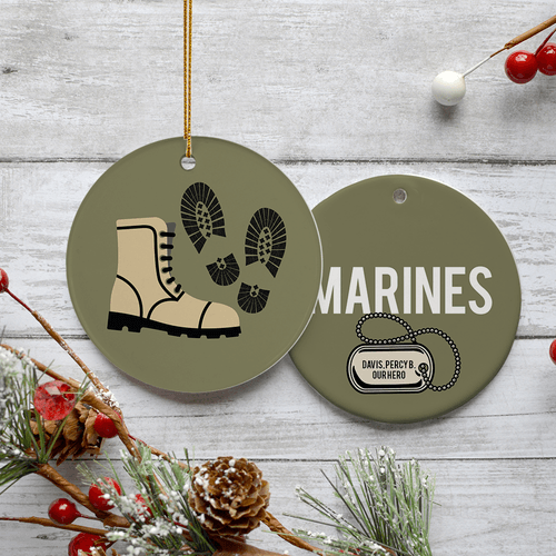 Personalized Marine Boots Christmas Ornament