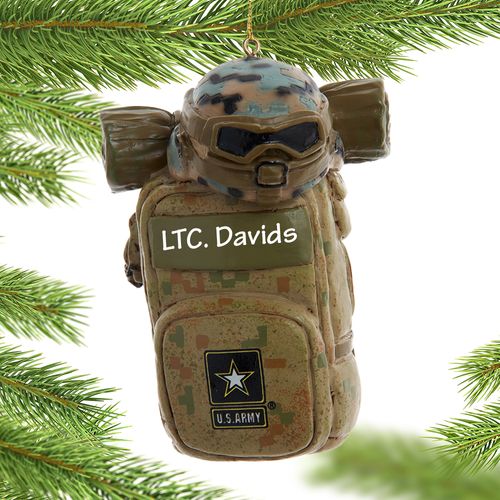 Personalized Army Backpack With Helmet Christmas Ornament
