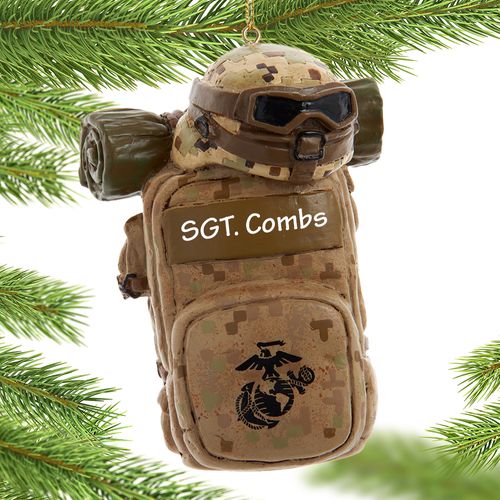 Personalized US Marines Backpack With Helmet Christmas Ornament