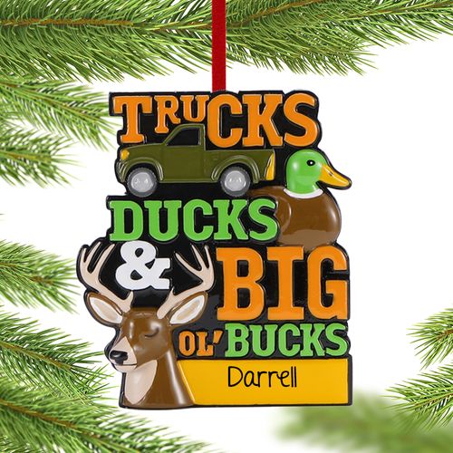 Personalized Trucks Ducks & Big Ol' Bucks Christmas Ornament