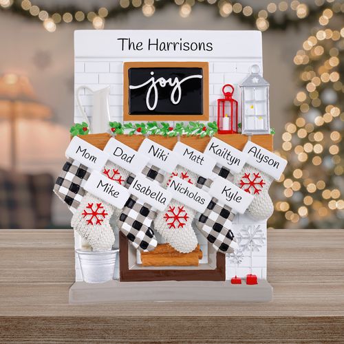 Personalized Fireplace Mantel Family Of 10 Tabletop Christmas Ornament