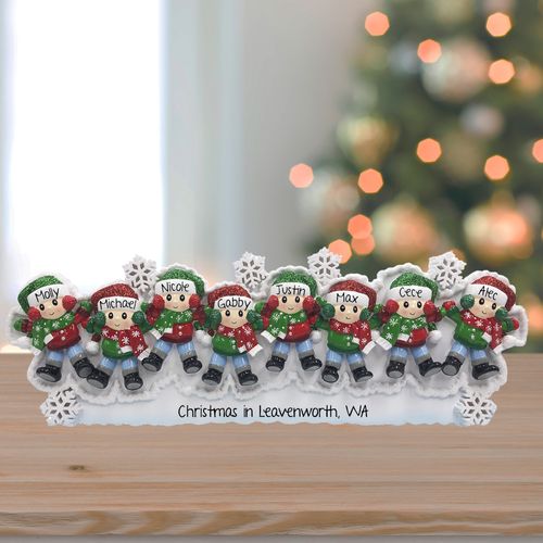 Personalized Snow Angel Family Of 8 Christmas Tabletop Ornament