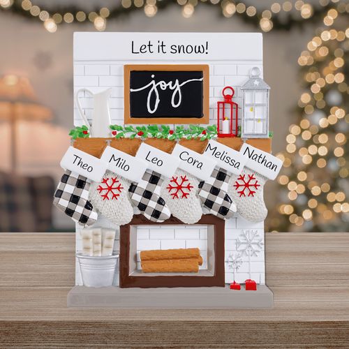 Personalized Fireplace Mantel Family Of 6 Tabletop Christmas Ornament