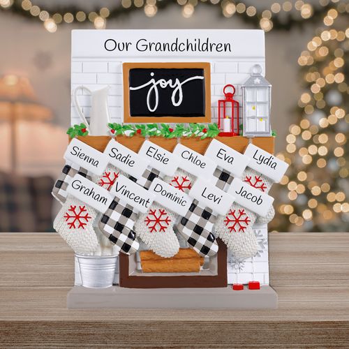 Personalized Fireplace Mantel Family Of 11 Tabletop Christmas Ornament