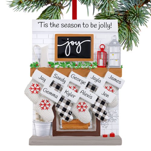Personalized Fireplace Mantel Family Of 9 Christmas Ornament