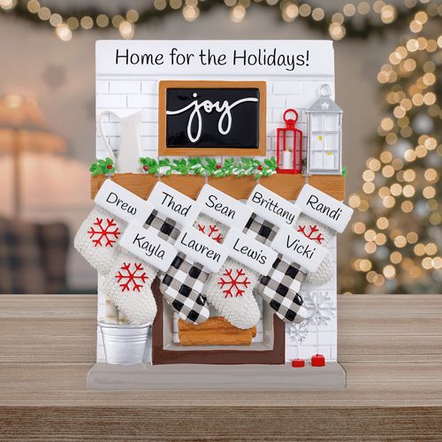 Personalized Fireplace Mantel Family Of 9 Tabletop Christmas Ornament
