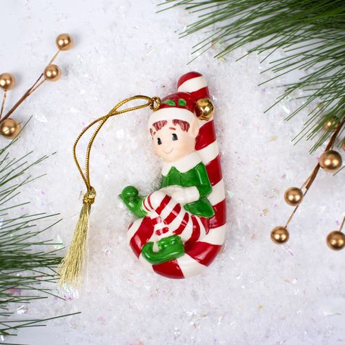 Lenox Elf On Candy Cane Christmas Ornament