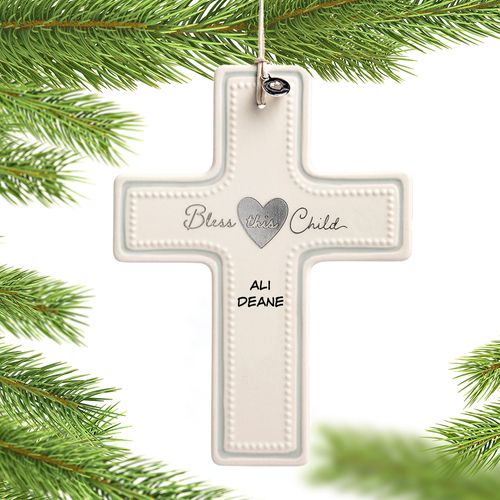 Personalized Bless This Child Boxed Cross Christmas Ornament