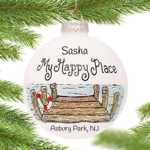 Personalized My Happy Place Lake Christmas Ornament
