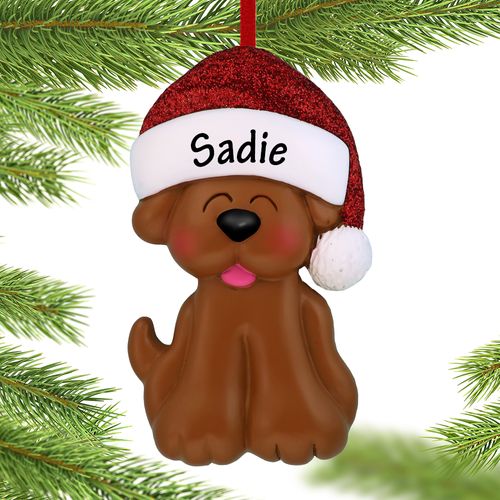 Personalized Tan Dog Christmas Ornament With Santa Hat Christmas Ornament