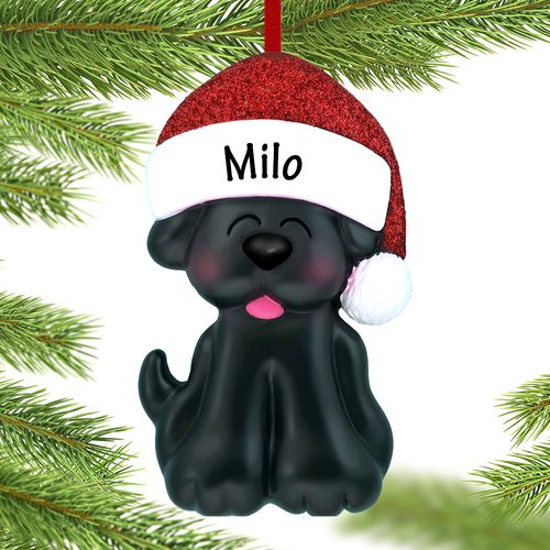 Personalized Black Dog Christmas Ornament With Santa Hat Christmas Ornament