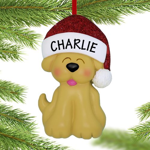 Personalized Yellow Dog Christmas Ornament With Santa Hat Christmas Ornament