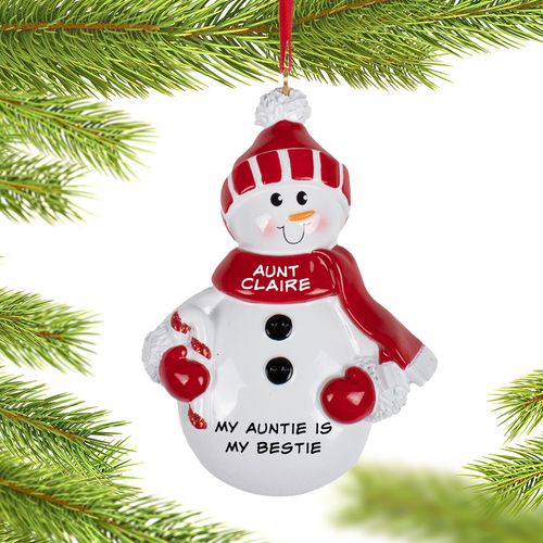 Personalized Red Snowman Aunt Christmas Ornament