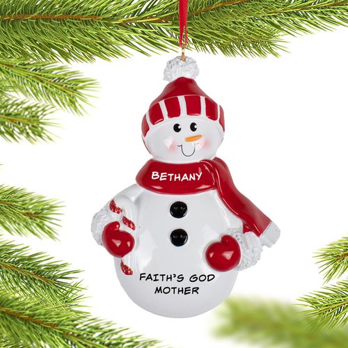 Personalized Red Snowman God Mother Christmas Ornament