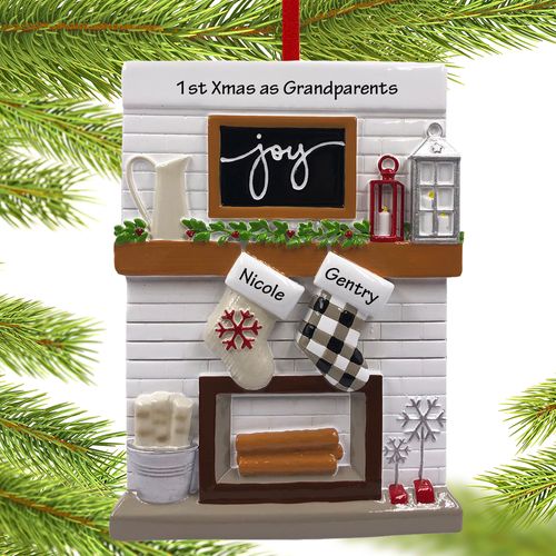 Personalized Fireplace Mantel Grandparents Christmas Ornament