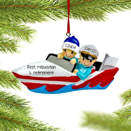 Personalized Boating Couple Retirement Christmas Ornament