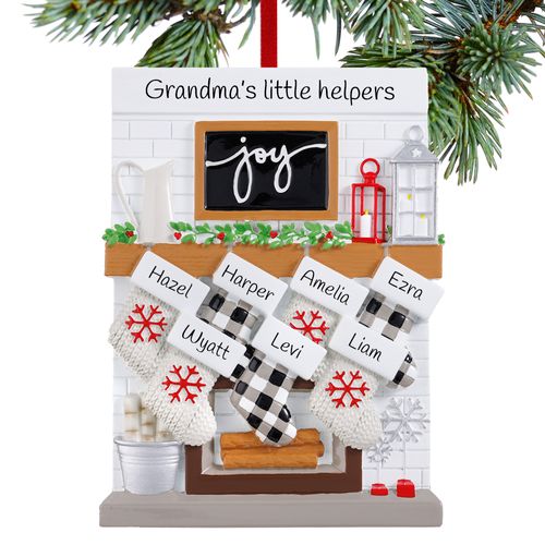 Personalized Fireplace Mantle Family Of 7 Grandparents Christmas Ornament