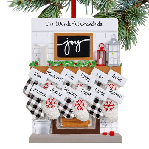 Personalized Fireplace Mantle Family Of 12 Grandparents Christmas Ornament