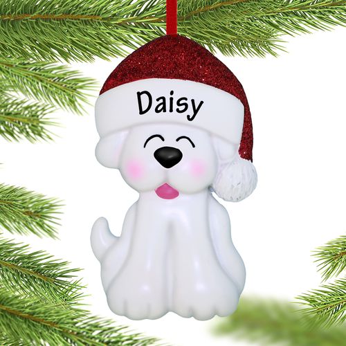 Personalized White Dog Christmas Ornament With Santa Hat Christmas Ornament