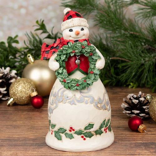 Jim Shore Highland Snowman w/Bell & Wreath Tabletop Christmas Ornament