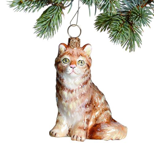 Glass Maine Coon Red Christmas Ornament