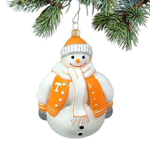 Glass Tennessee Collegiate Chubby Snowman Christmas Ornament