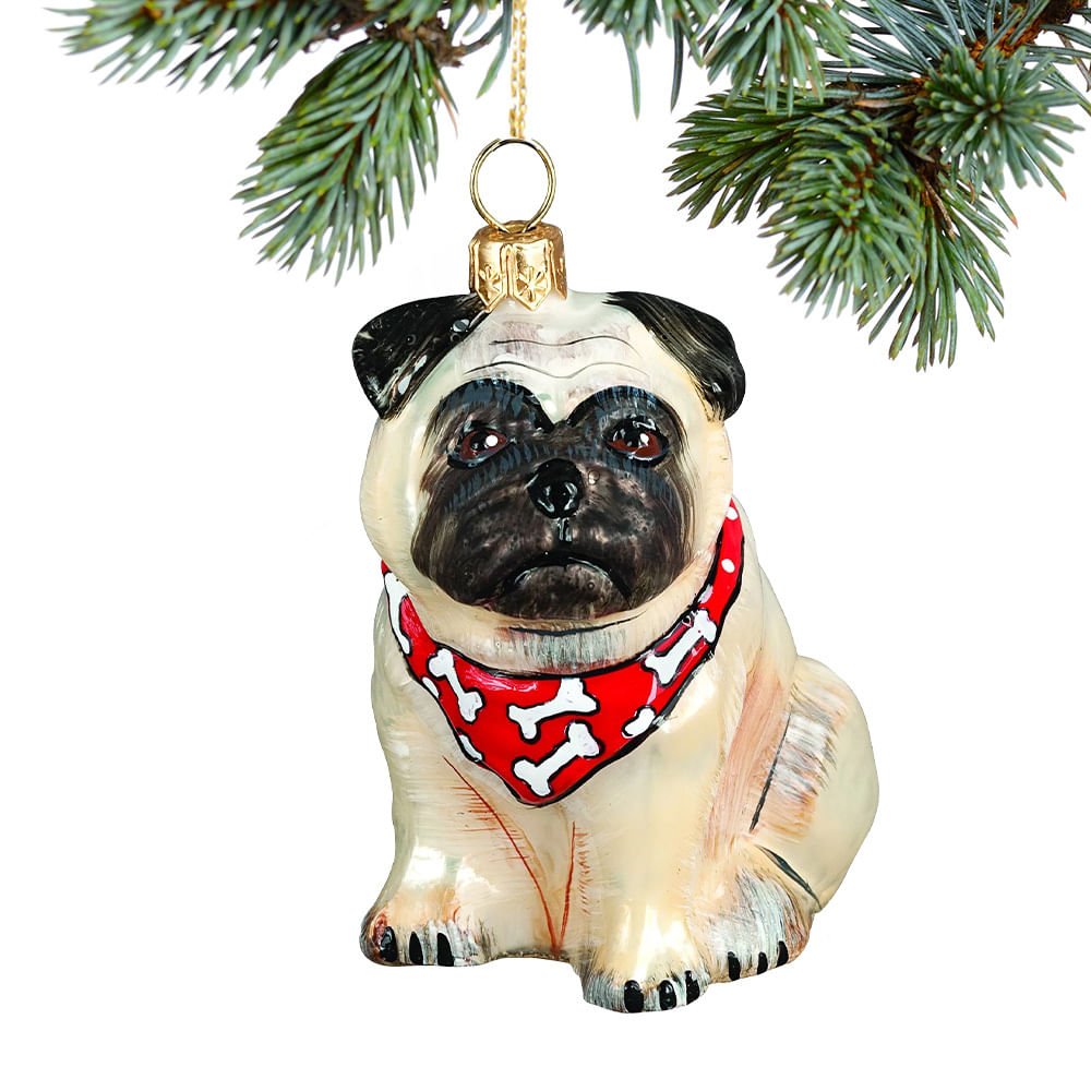 Glass Pug Fawn with Bandana Christmas Ornament - Personalized Christmas ...