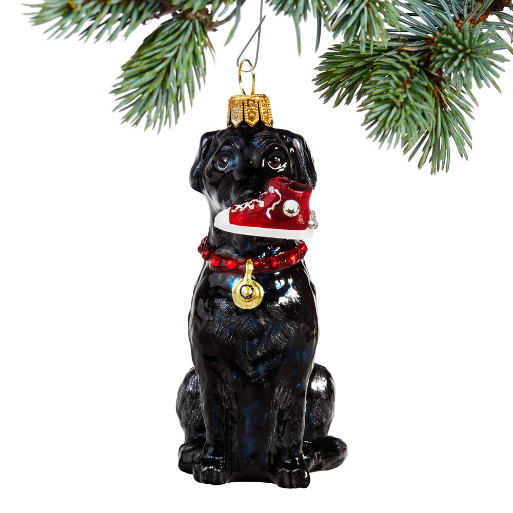 Glass Black Lab with High Top Sneaker Christmas Ornament Personalized