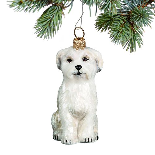 Glass Maltese Sitting Puppy Cut Christmas Ornament