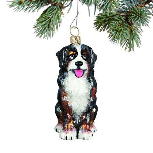 Glass Bernese Mountain Dog- Sitting Christmas Ornament