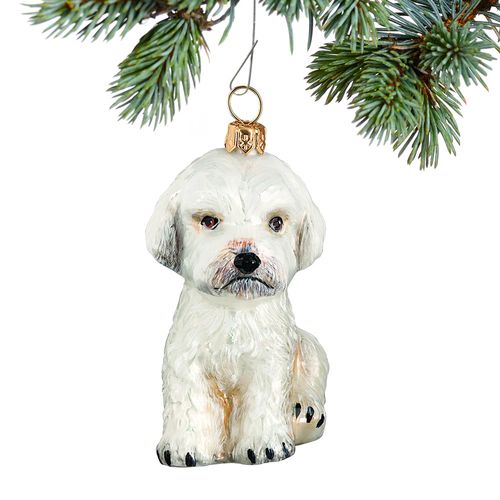 Glass Maltipoo White Christmas Ornament