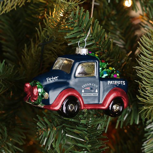 Personalized NFL New England Patriots Blown Glass Truck Christmas Ornament