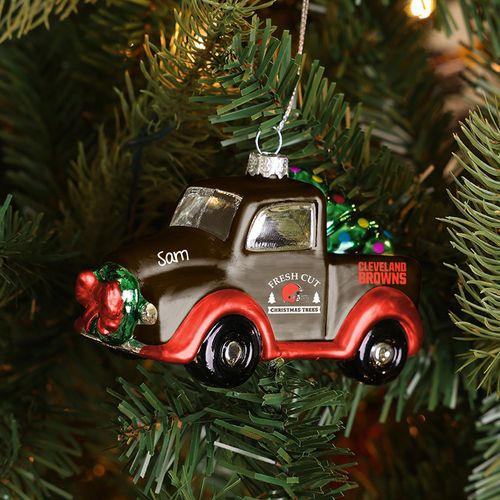 Personalized NFL Cleveland Browns Blown Glass Truck Christmas Ornament