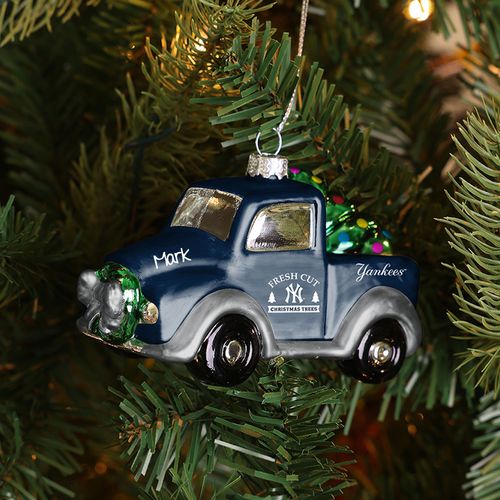 Personalized MLB New York Yankees Blown Glass Truck Christmas Ornament